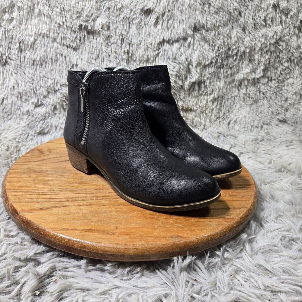 Lucky Brand Women Ankle Boots Black Leather Zip Up Size 8/38 Biker Chelsea Boot